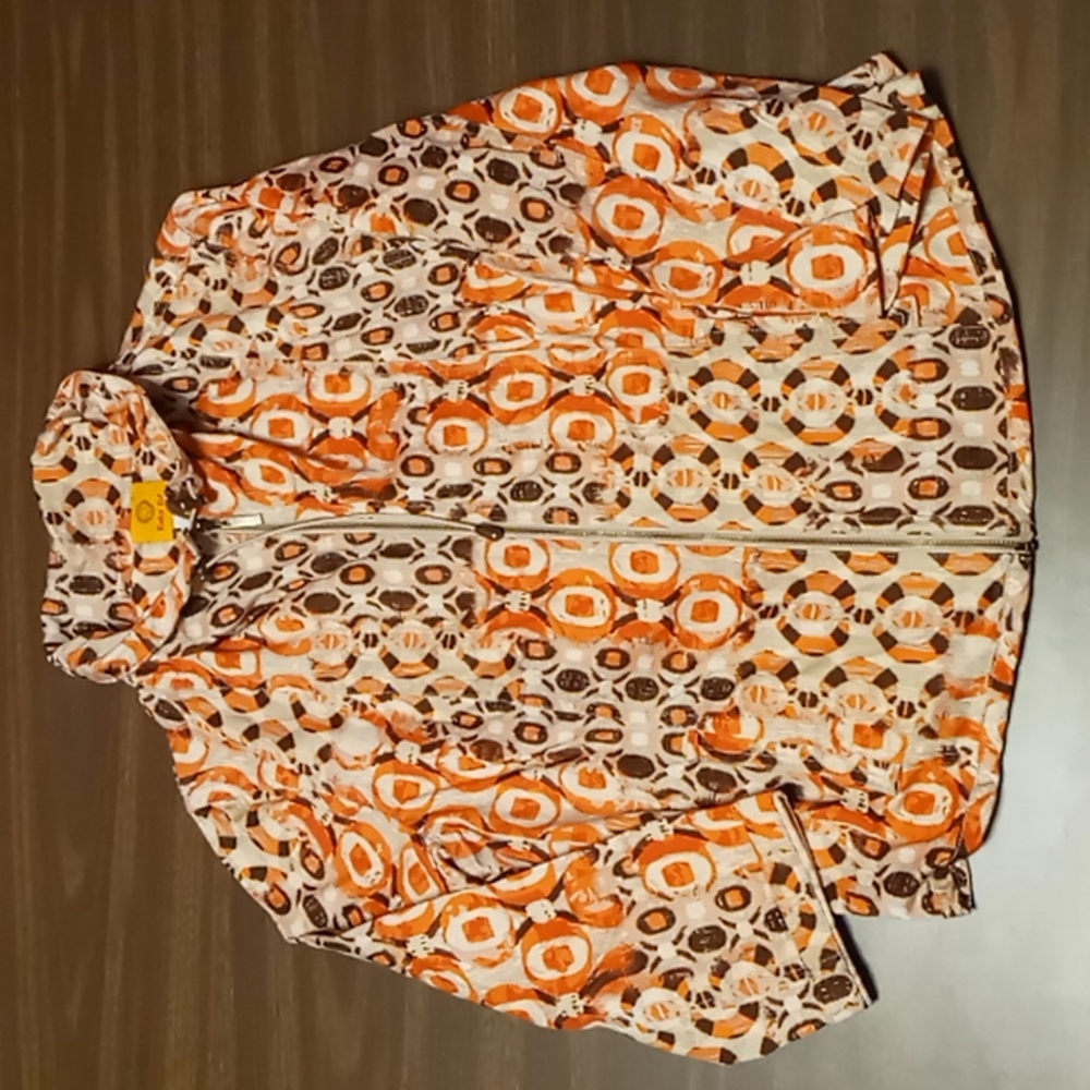 Ruby Rd Size 12 Orange/Brown Print Full Zip Light Jacket